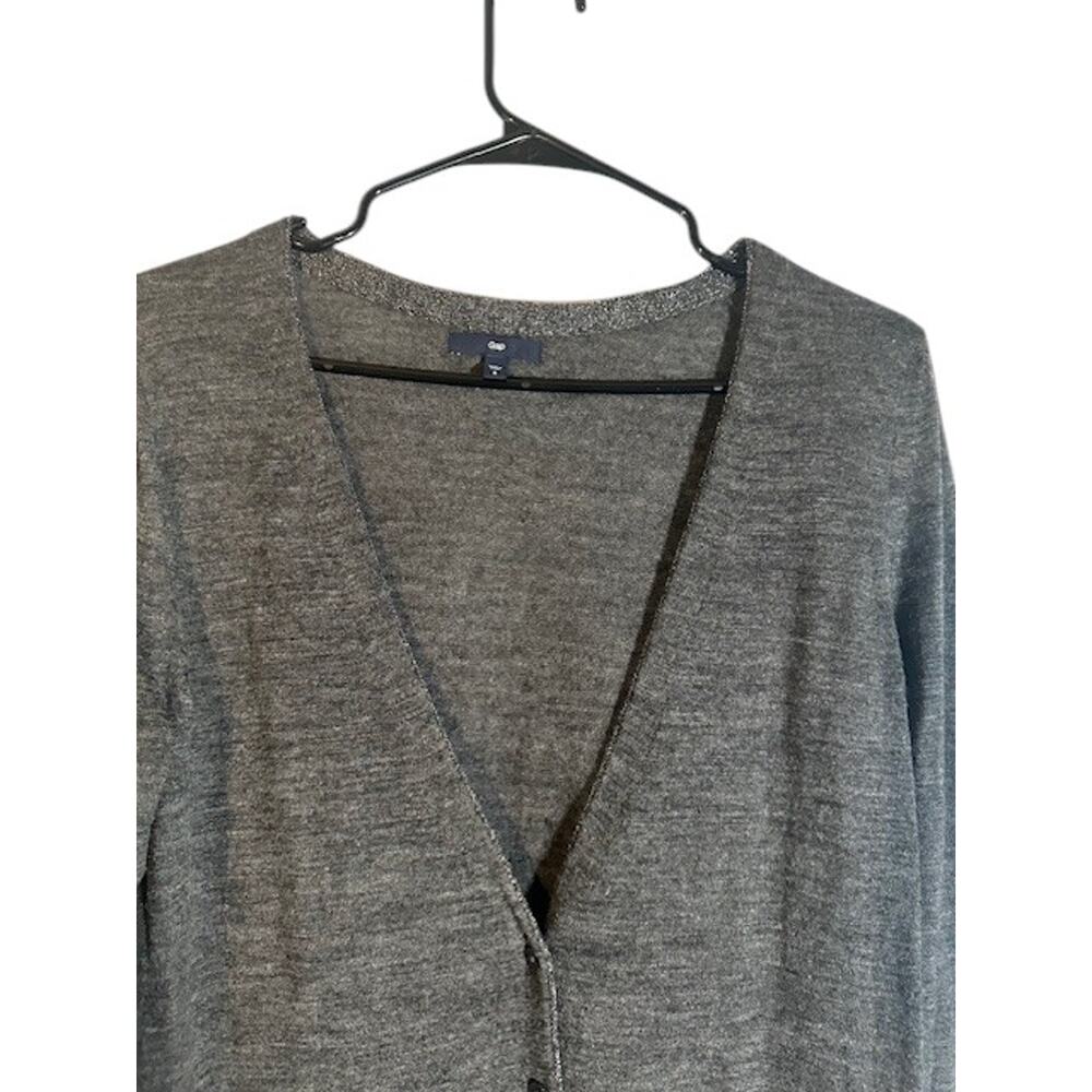 Gap Button Down V-Neck Long Sleeve Wool Blend Cardigan Dark Gray Women Sz S - Picture 6 of 9